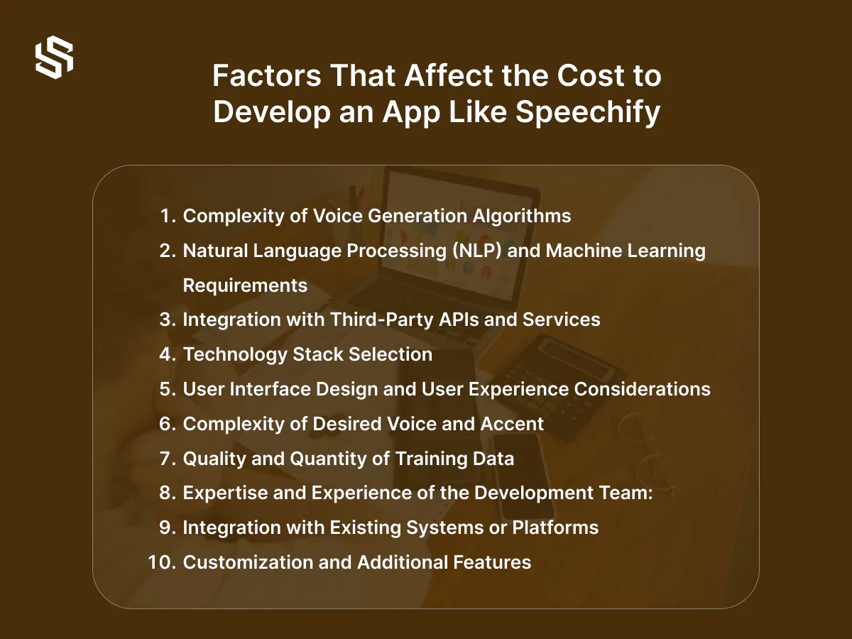 Factors that affect the cost to develop an app like speechify