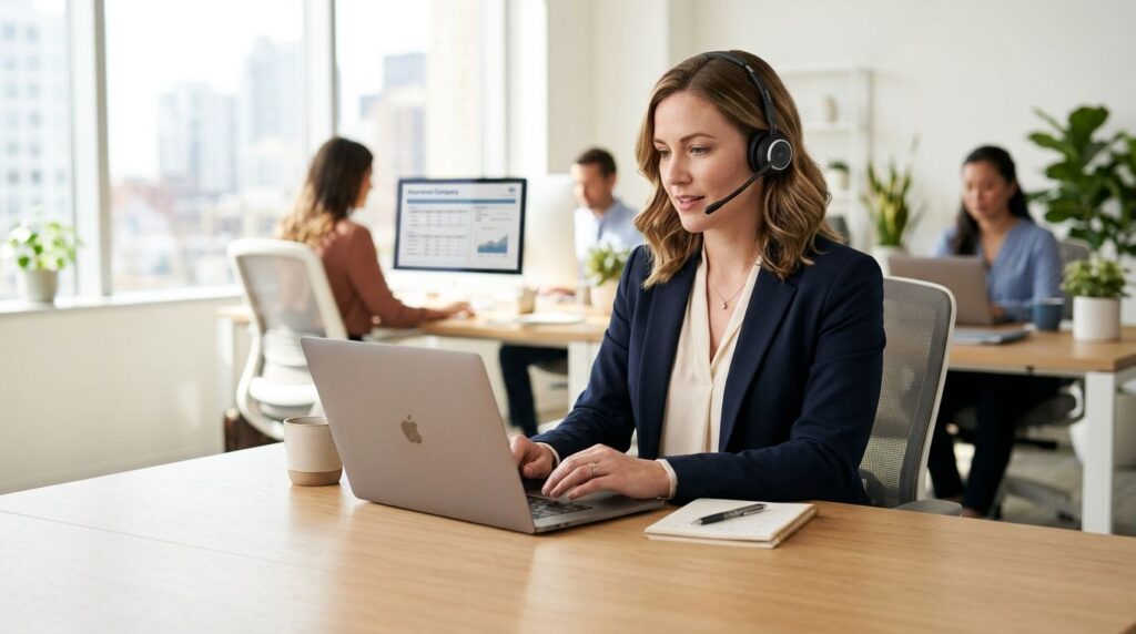 Insurance service leader working with AI-assisted customer support