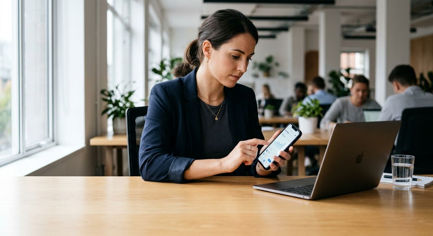 Founder reviewing a mobile app prototype on a smartphone