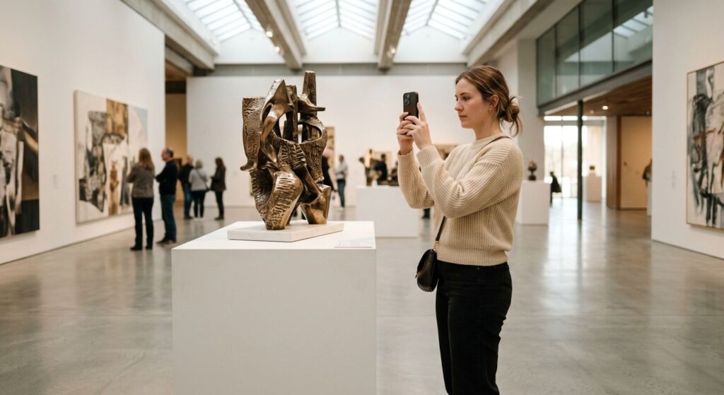 Museum visitor using a mobile guide app