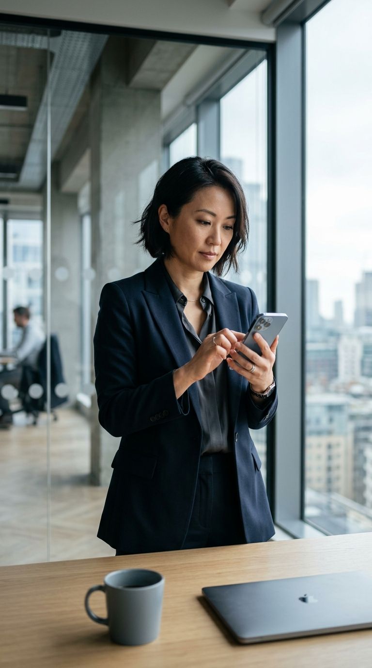 Fintech leader reviewing a neobank platform on mobile