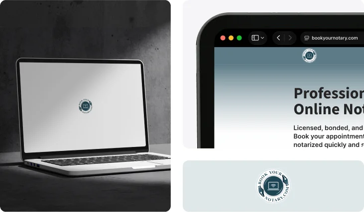 Book Your Notary branding + laptop mockup