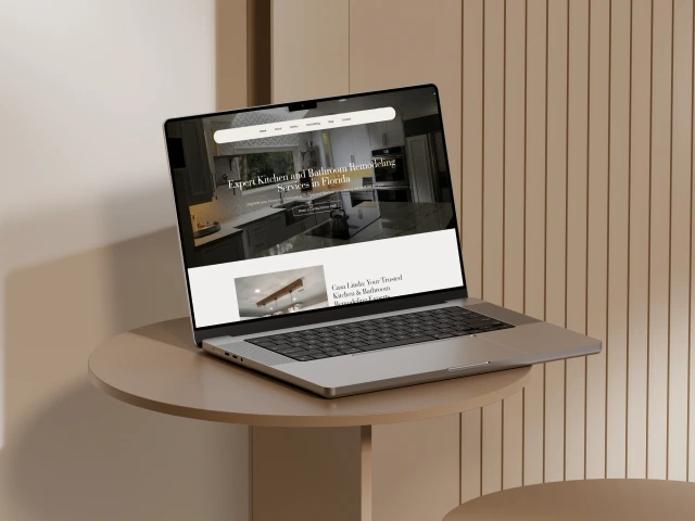 Casa Linda Kitchen & Bath LLC website shown on a laptop