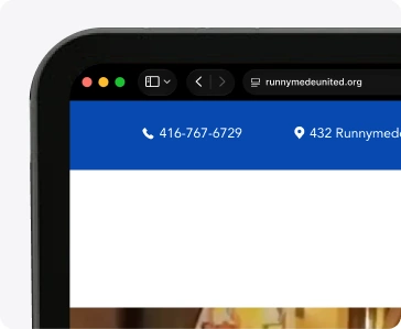 Runnymede United Church website in a desktop browser window