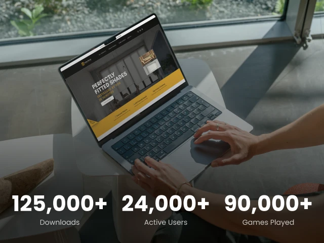 Dollar Blinds website mockup with key project results