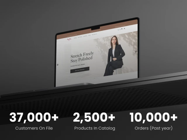 Kayme website mockup with key project results