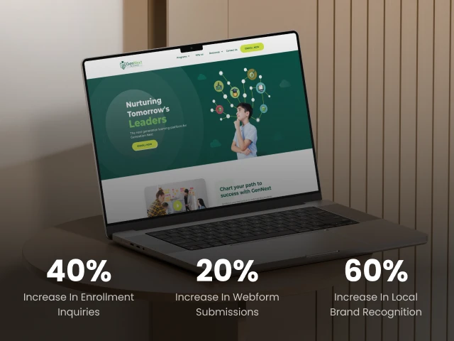 GenNext Learning website mockup with key project results
