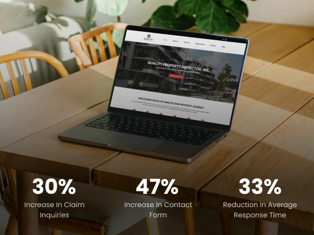 Ardent Adjusting website mockup with key project results
