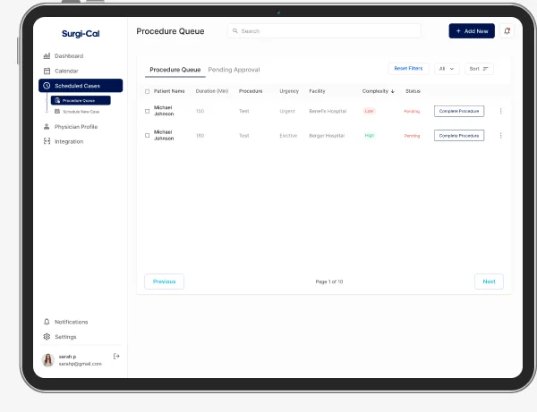 Surgicalendar screen 2