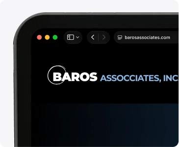 Baros Associates website in a desktop browser window