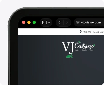 VJ Cuisine website in a desktop browser window