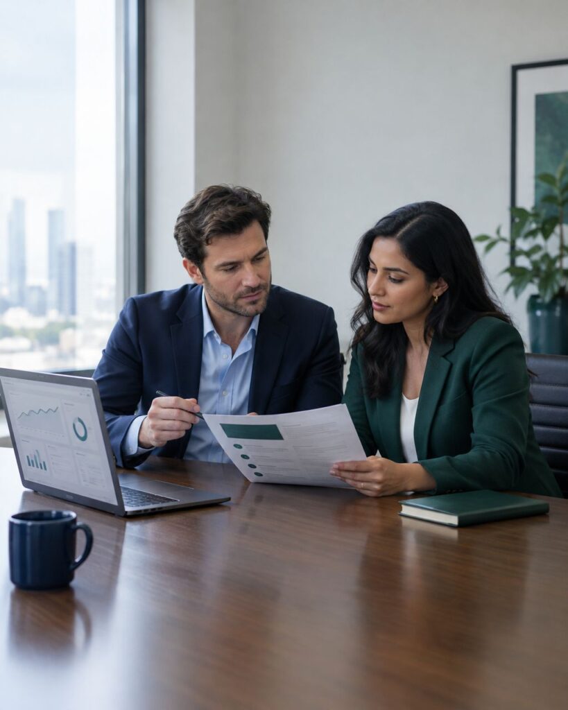 Business leaders reviewing an AI consulting engagement proposal