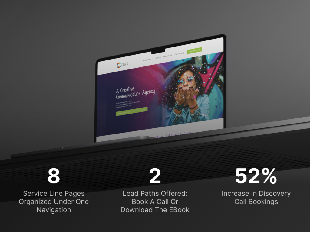 Corporate Crayon - case study card, hover state with results