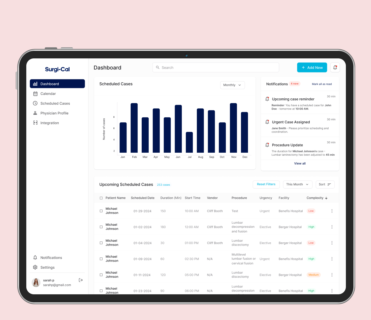 Surgicalendar website preview