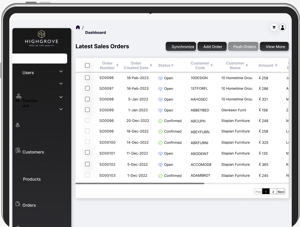 Highgrove web app screen 1