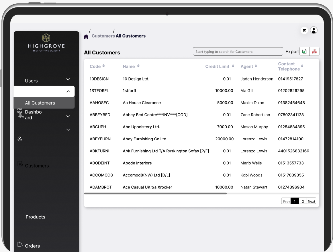 Highgrove web app screen 2