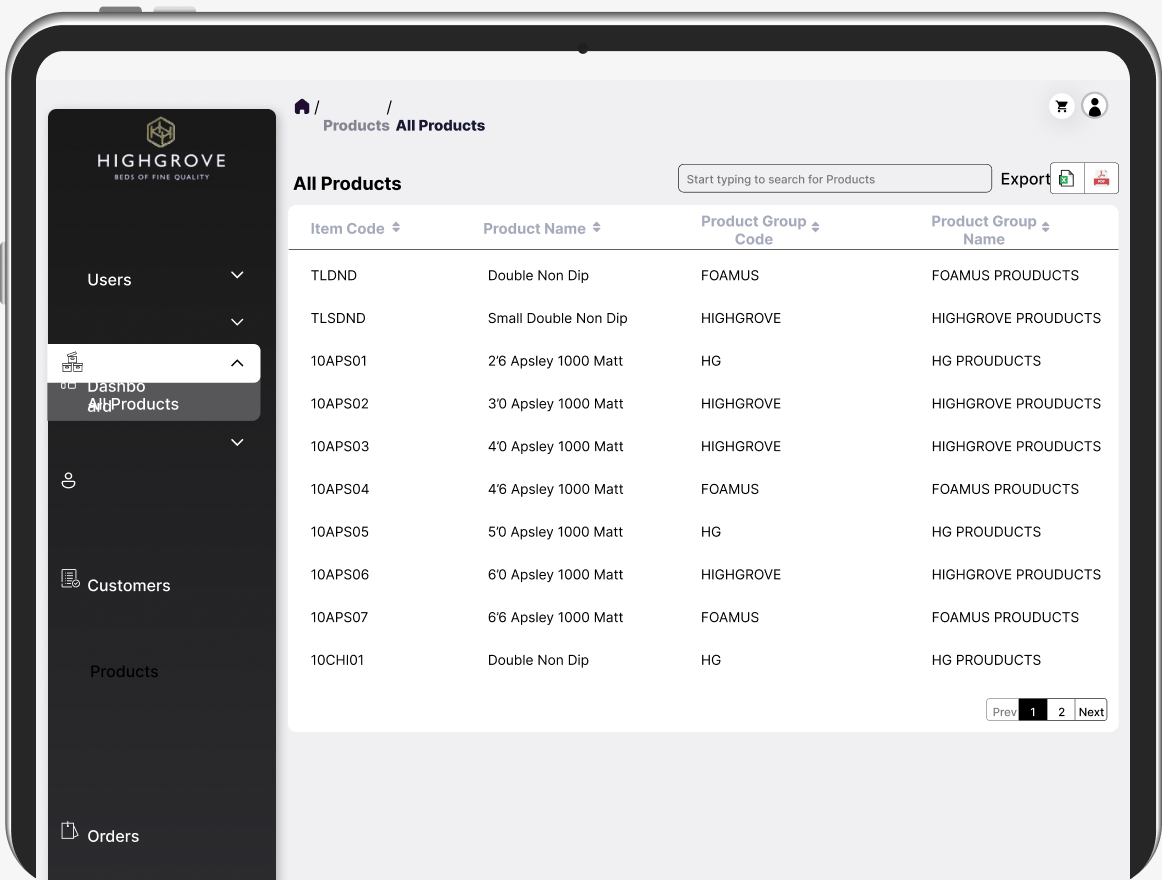 Highgrove web app screen 3