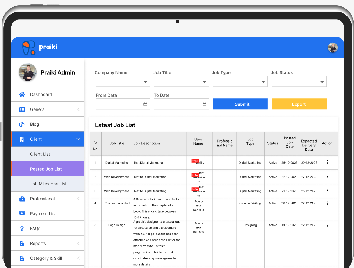 Praiki web app screen 6