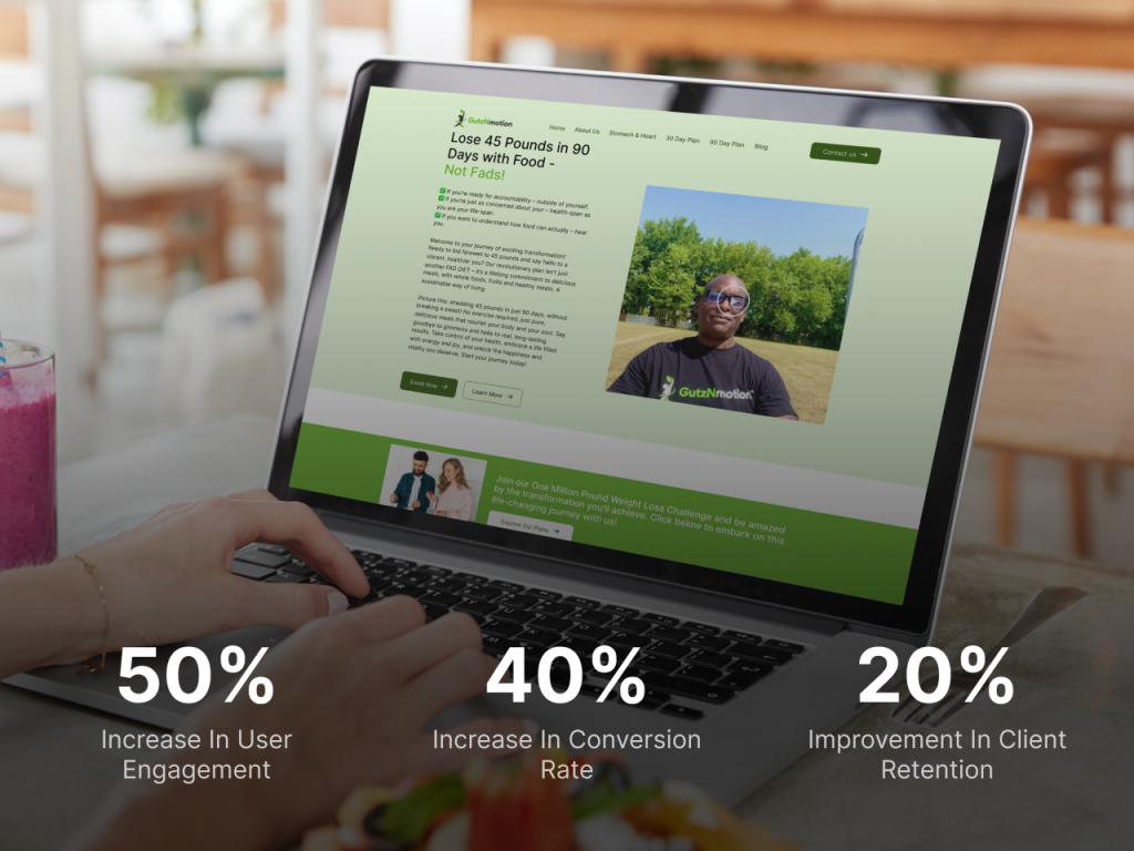GutzNmotion - case study card, hover state with results
