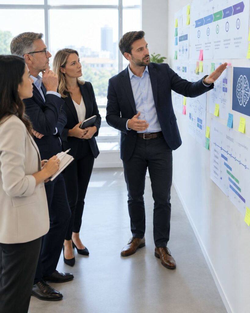 Technology consultant walking executives through an AI project roadmap
