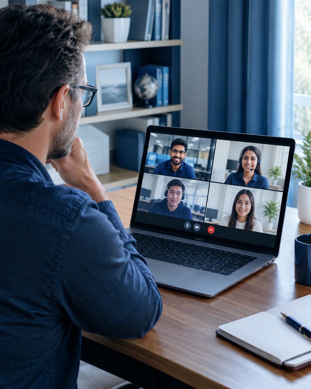 Business owner on a video call with an offshore development team
