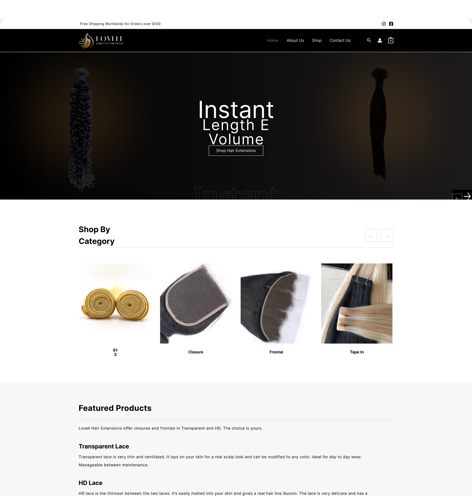 lovell-hair-extensions website screen 1