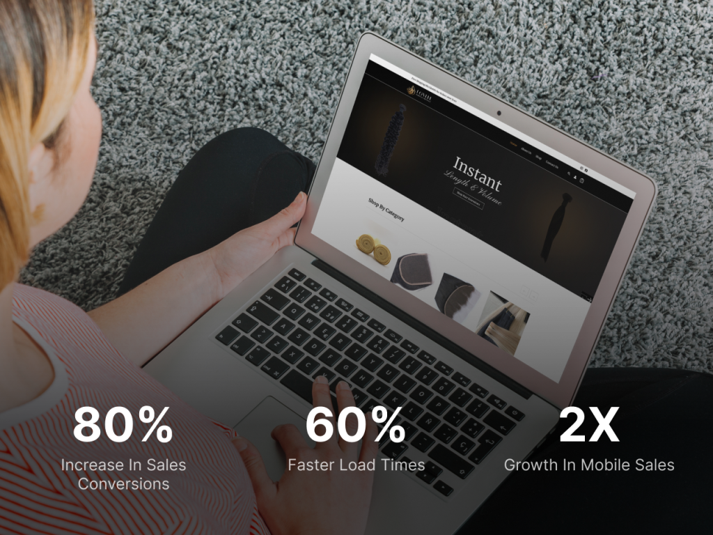 Lovell Hair Extensions - case study card, hover state with results