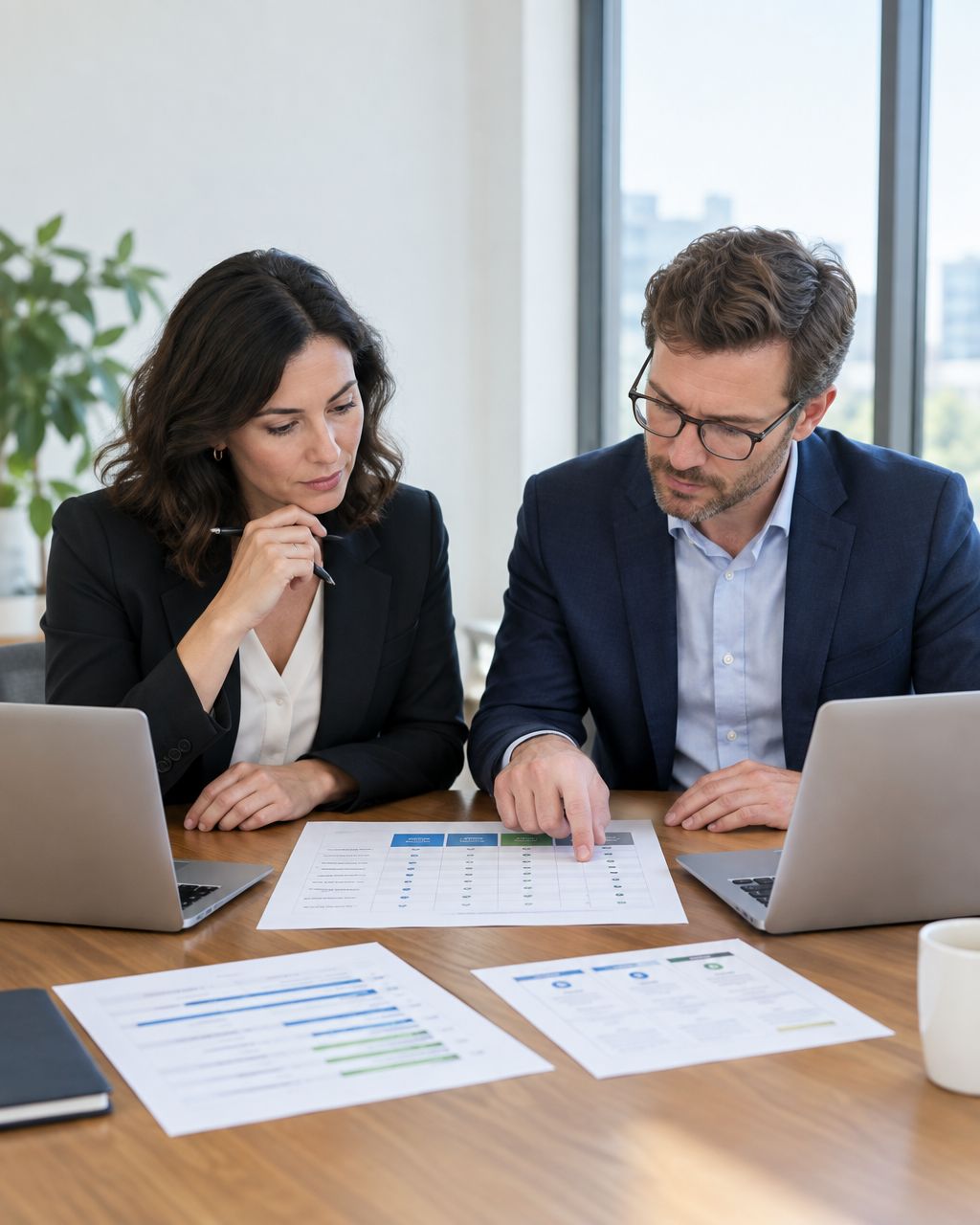 Executives comparing software development vendor proposals side by side