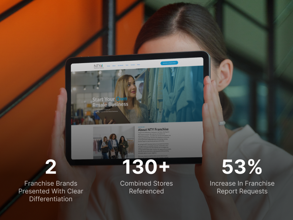 NTY Franchise Company - case study card, hover state with results