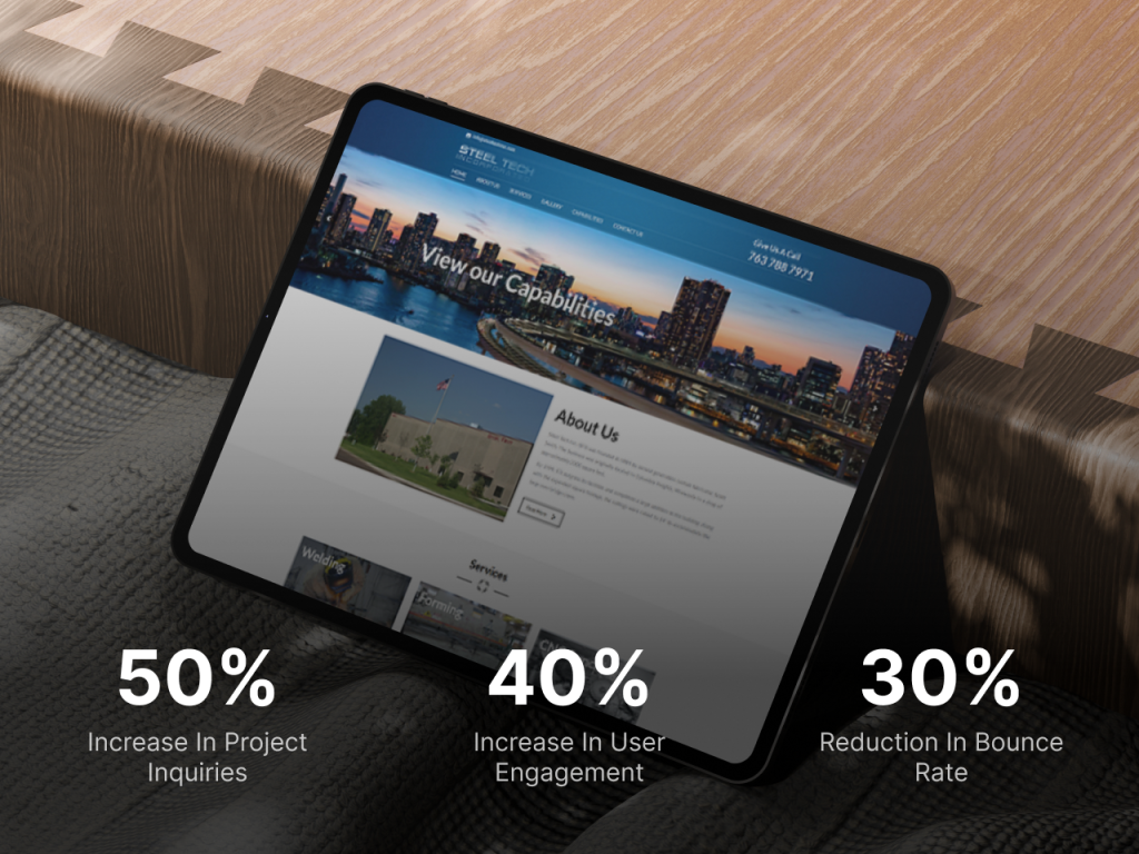 Steel Tech MN - case study card, hover state with results
