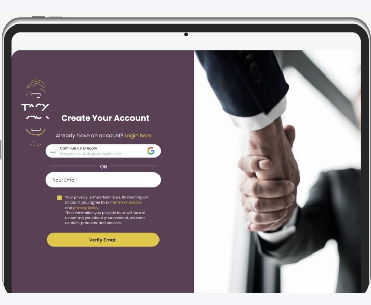 Tacx web app sign-up screen