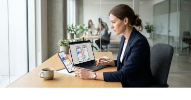 Operations manager reviewing AI supply chain forecasting dashboards in a warehouse
