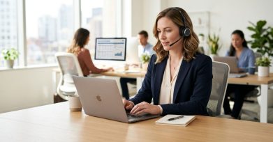 Insurance service leader working with AI-assisted customer support