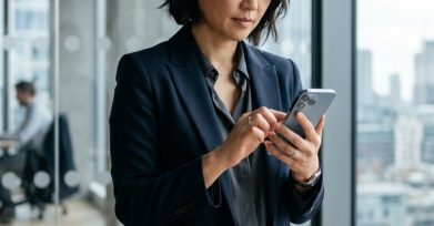 Fintech leader reviewing a neobank platform on mobile